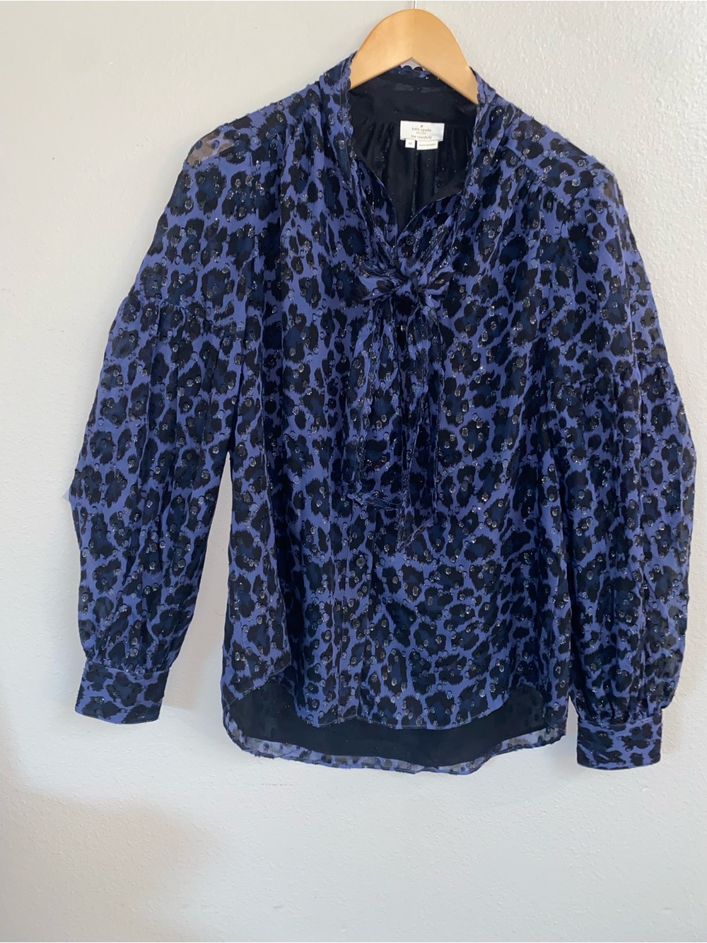 Kate Spade New York Wild Ones Leopard Clip Dot Bow Silk Blend Blouse Size M